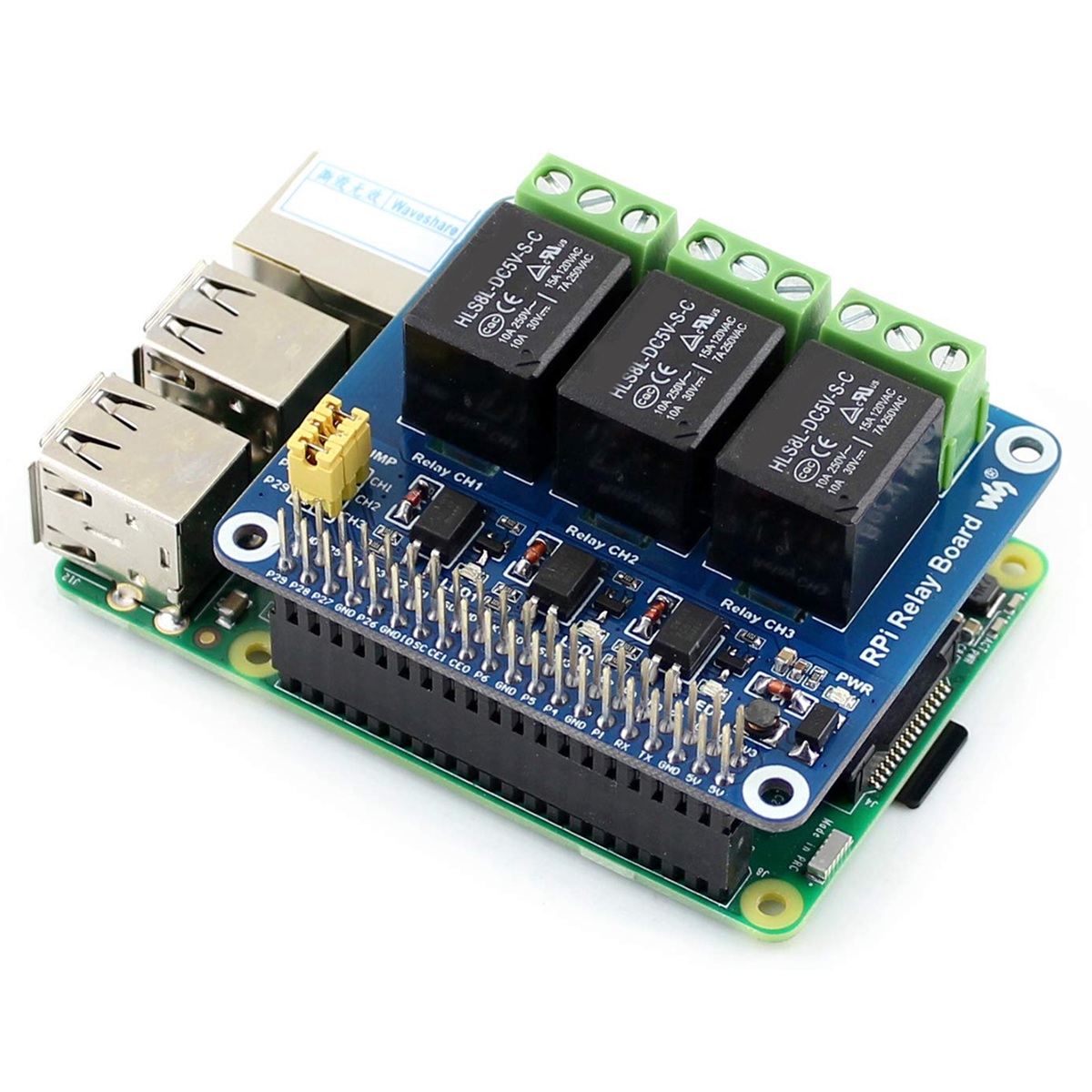 Pi Zero W Board - Moduł przekaźnikowy Waveshare 5V 3-kanałowy, płytka